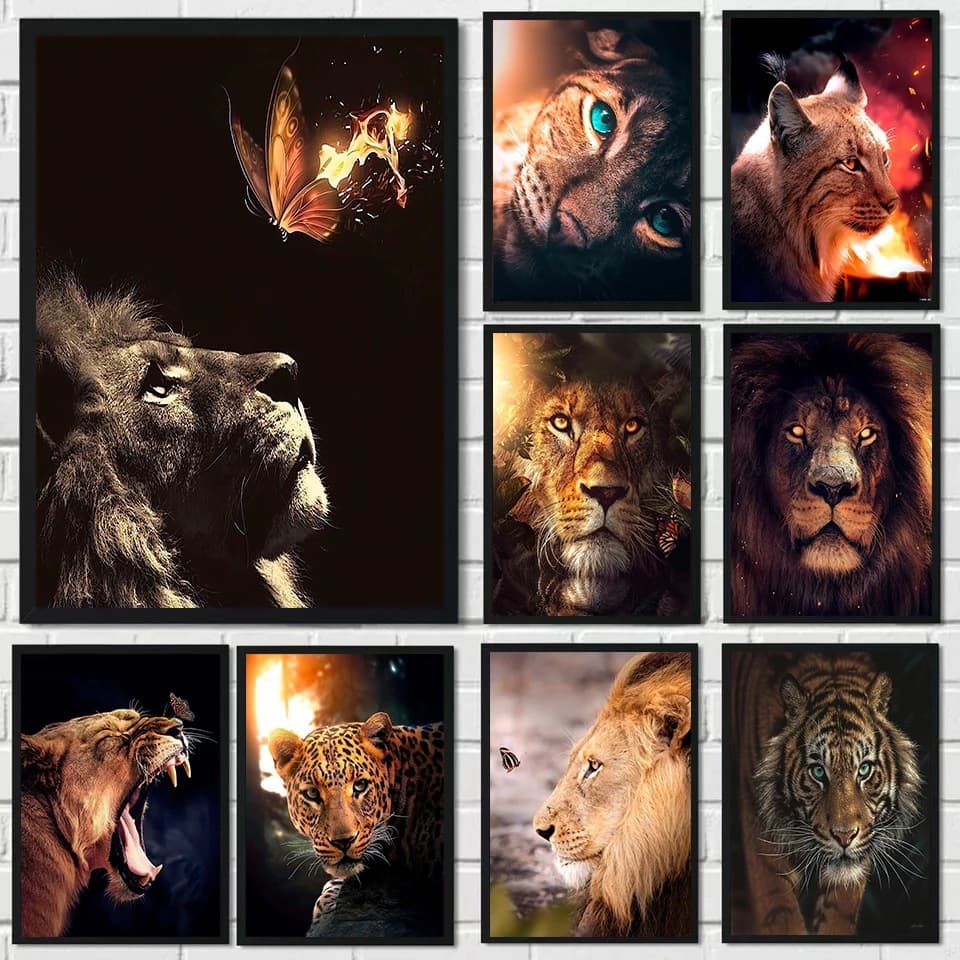 Natural Animal Lion Tiger Cheetah Canvas Painting Poster Wall Art Living Room Modern Decoration