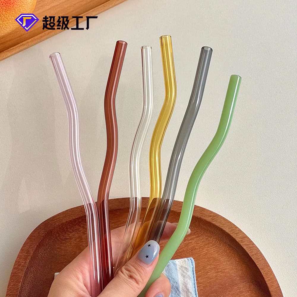Heat-Resistant Wave Pattern Glass Straws Borosilicate Glass Colorful Straws for Pregnant Women Children Juice Beverage Factory Wholesale