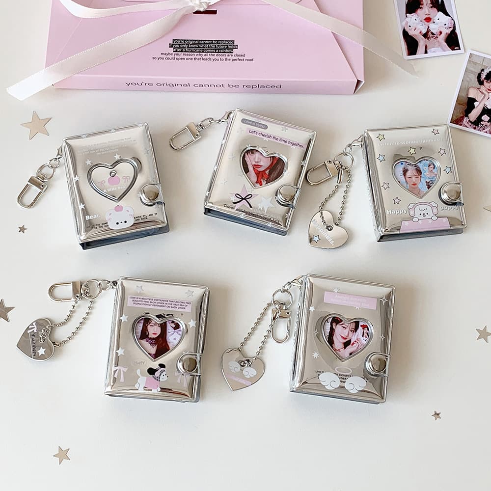 Hisocute Cartoon Puppy Silver 2-inch Keychain Pendant Album Fan Photo Sticker ID Photo Card Book for Women