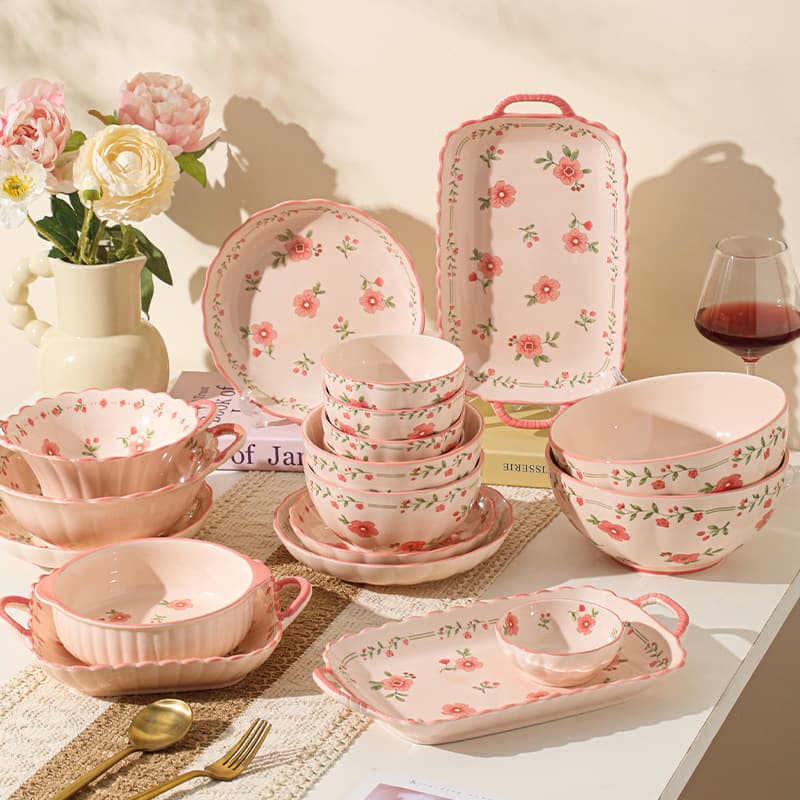 High-looking red glaze ceramic tableware household ceramic bowl soup bowl fish plate wedding housewarming gift festive tableware set
