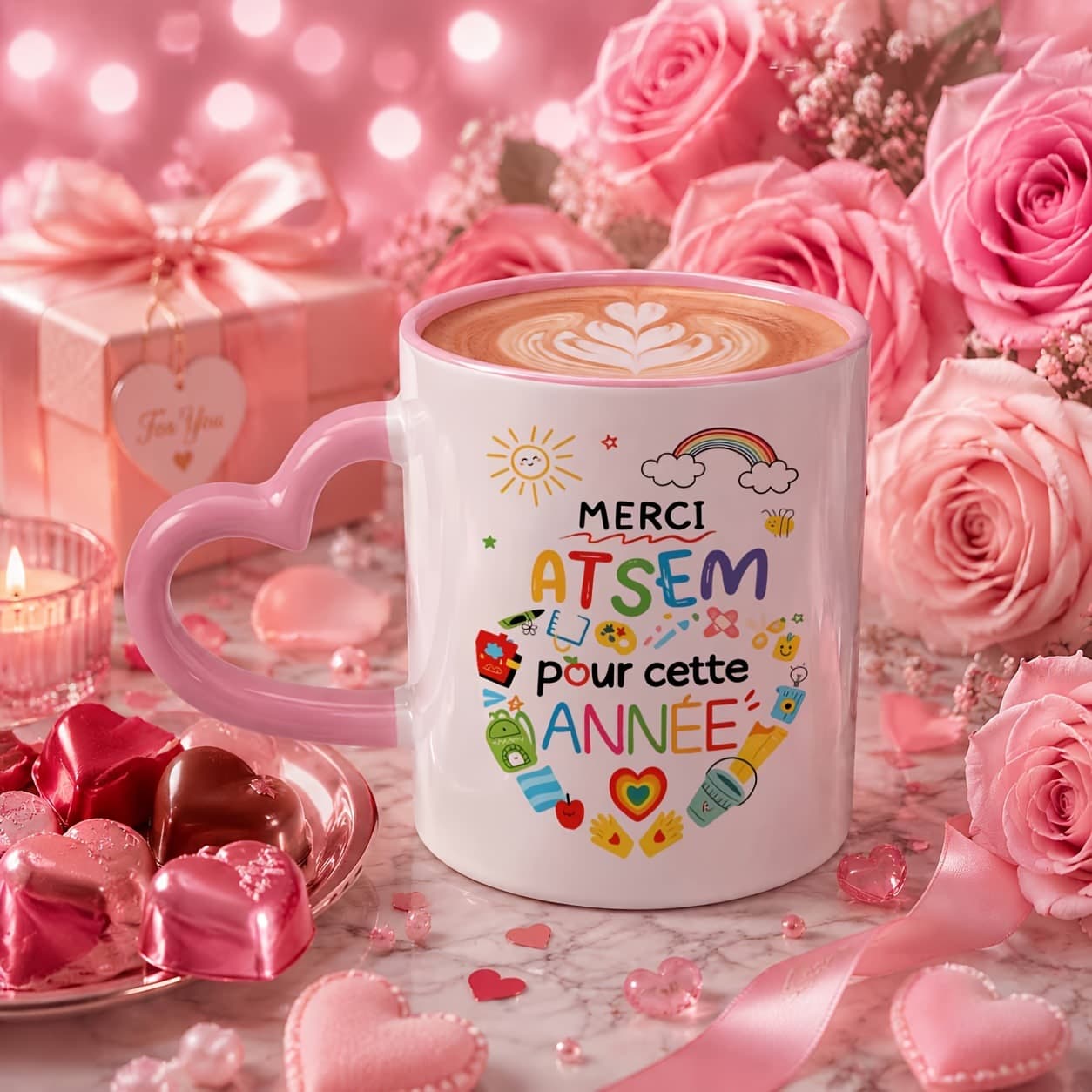 Amazon's Best-Selling Mug Teacher's Day Rainbow Love Pattern Office Mug with Heat Transfer Text in Gift Box