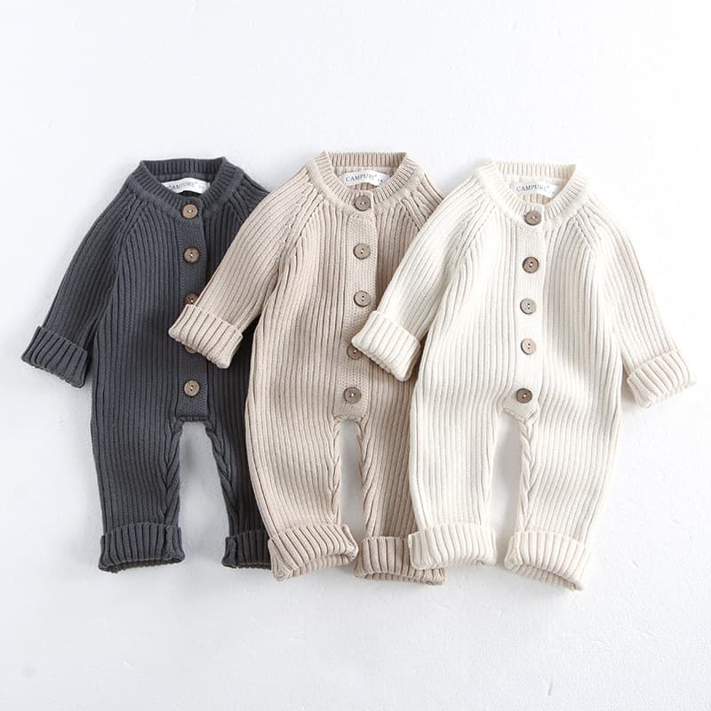 Korean-style baby onesie for autumn and winter, solid color knitted romper for newborn boys and girls, fall sweater bodysuit