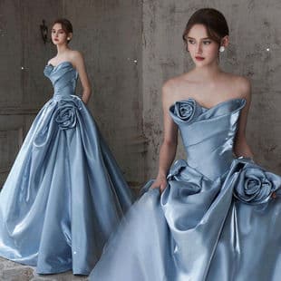 Blue Rose Birthday Banquet Evening Dress Host Piano Art Exam Adult Ceremony Bride Engagement Evening Dress Wedding Gown