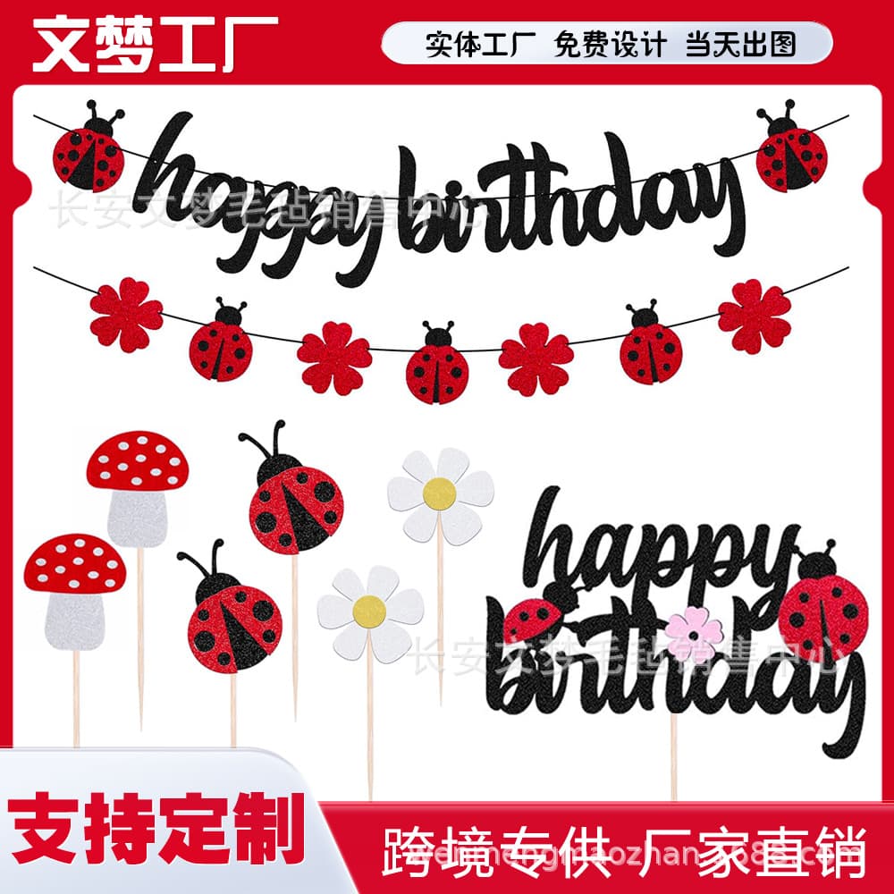 Ladybug Birthday Theme Party Decorations Bunting Miracle Girl Set Children's Row Flower Banner Bunting