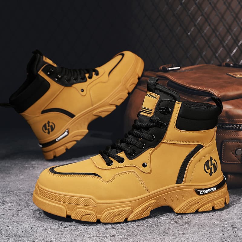 2025 Fall New Martin Boots Men's British Style Motorcycle Work Boots Thick Sole Versatile High-top Yellow Boots Trendy Men's Shoes