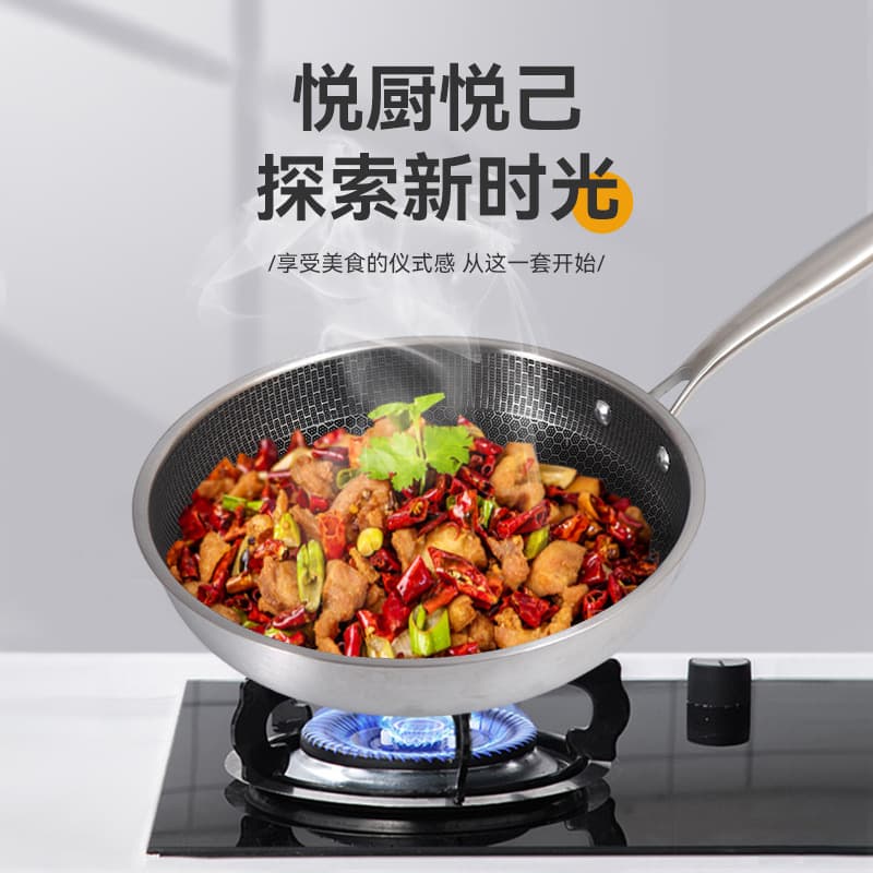 Direct Supply Honeycomb Frying Pan, Thickened Stainless Steel Physical Non-Stick Skillet for Eggs, Steak, and Pancakes