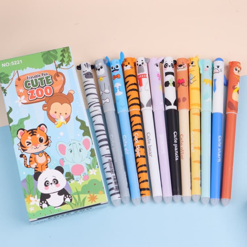 Cross-border animal erasable pens, various gel pens, 0.7mm friction and erasable gel pens, cute cartoon primary school students' cap removal pens