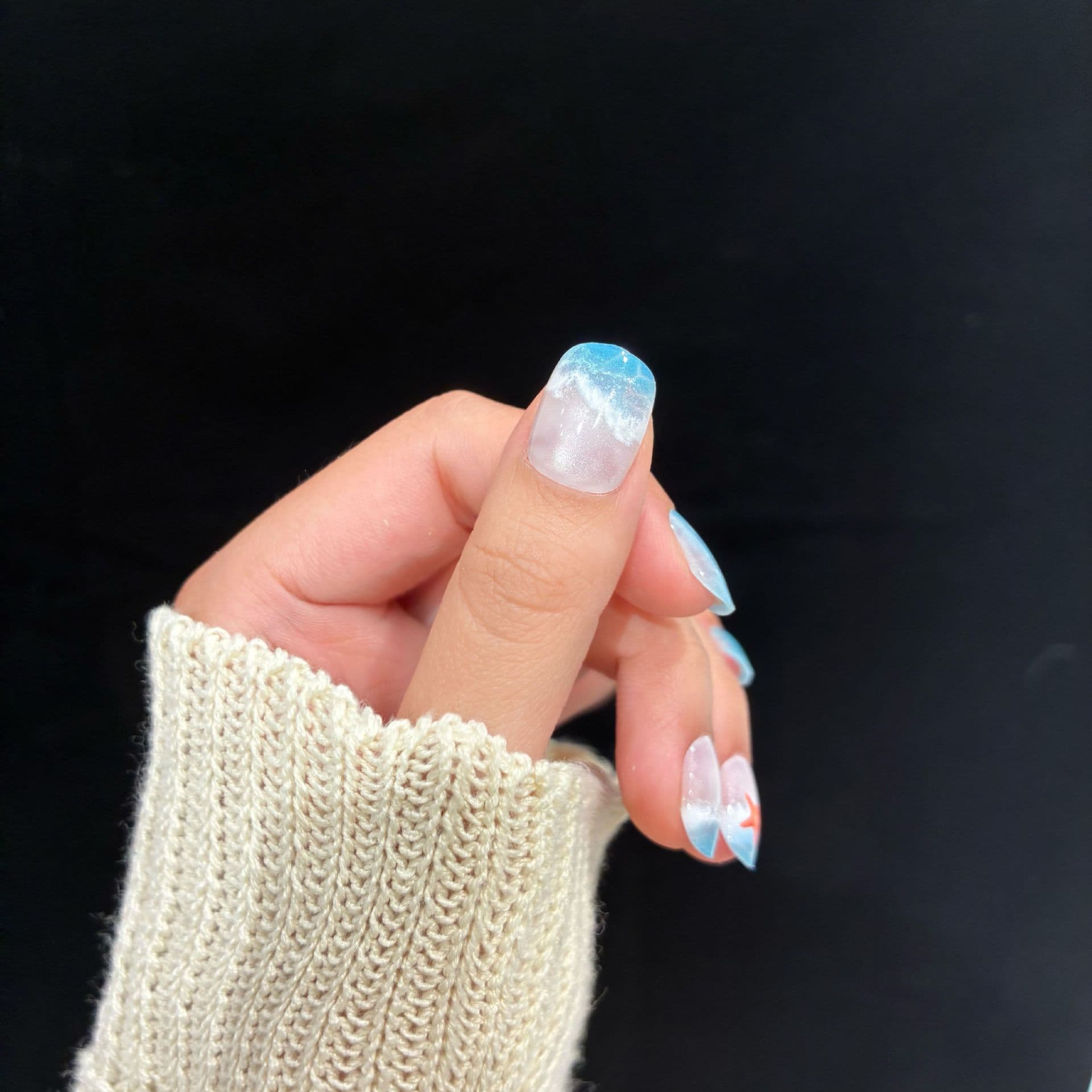 Ocean Star 30-Piece Wearable Nails Glass Bead Cat Eye Nail Art Pre-made Cat Eye Wearable Nails Handmade