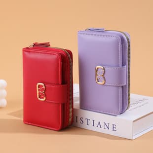 New Women's Short Wallet, Premium Snap Closure PU Leather Solid Color Waxed Texture, Portable Minimalist Wallet