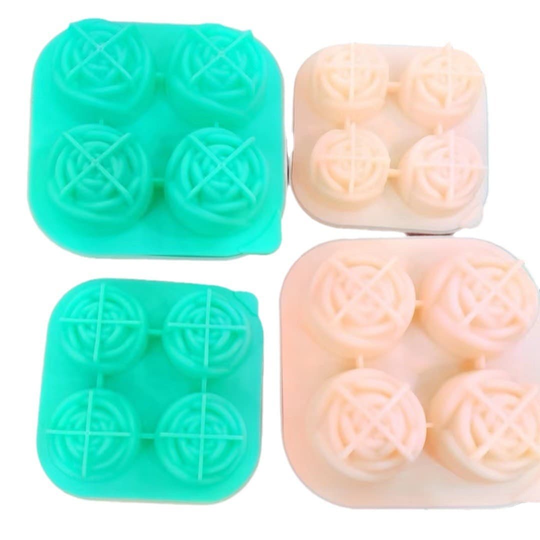 Food-Grade Silicone 4-Piece Rose Ice Tray No Funnel Required with Buckle Leak-Proof DIY Whiskey Ice Mold Ice Cube Mold