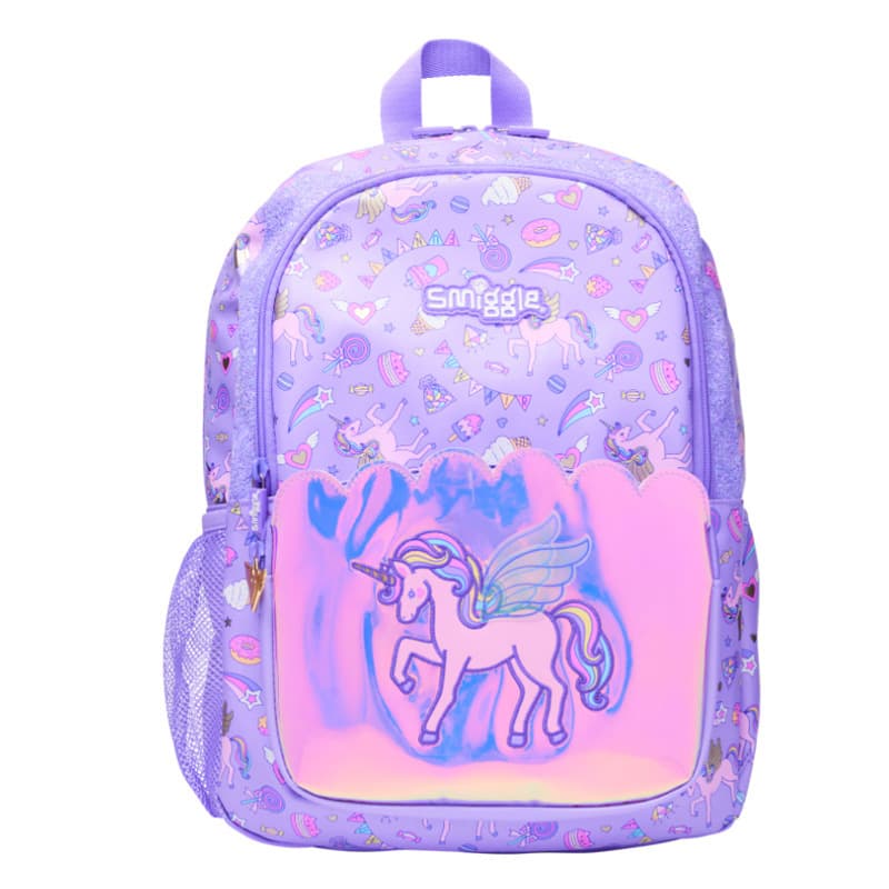 Australian Smiggle Glossy Unicorn Trolley Backpack, Medium-Large Student Backpack with Wheels, Travel