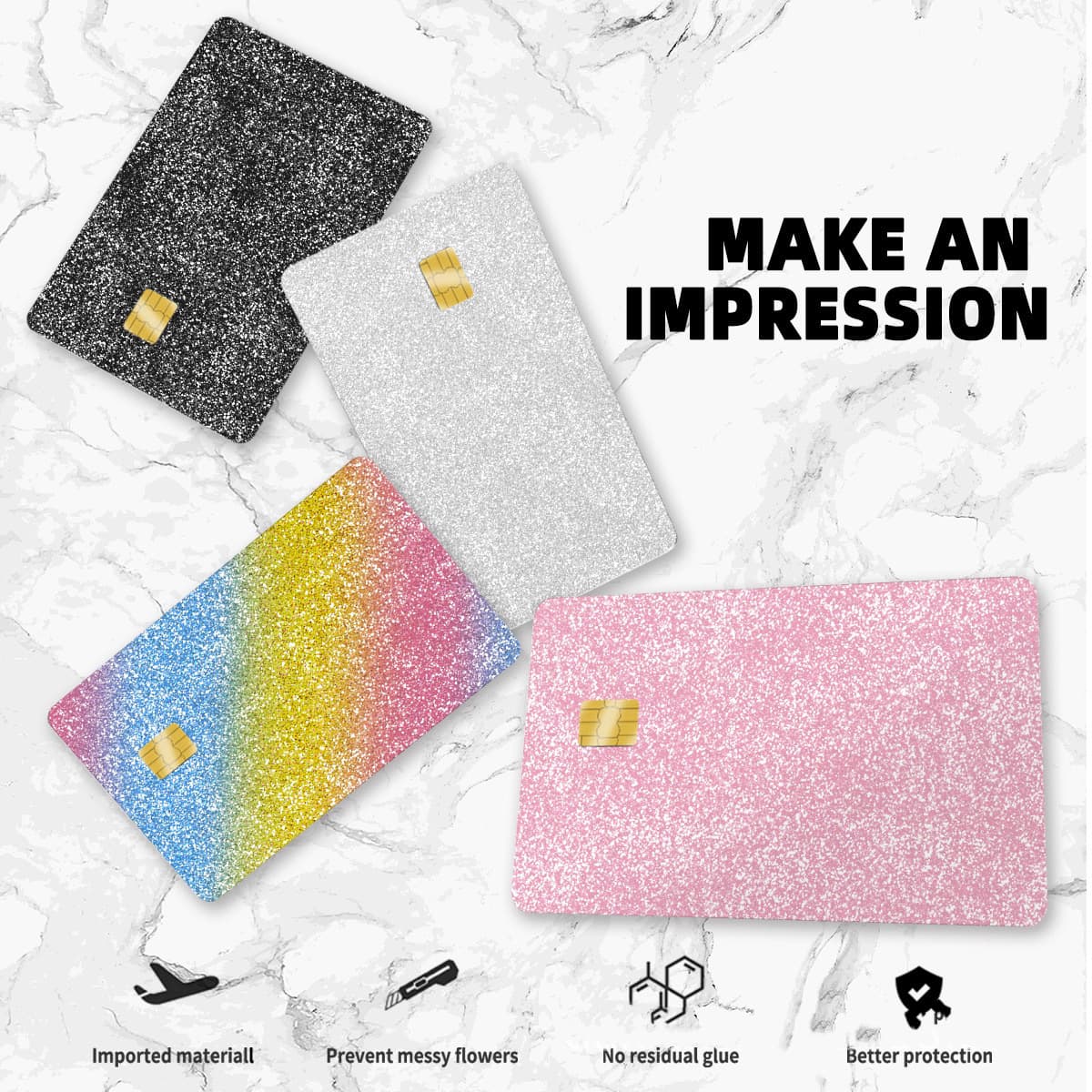 TEMU Sparkling Debit Card Sticker, Matte Texture, Rhinestones, Credit Card, Bank Card Sticker, Public Transport Card Decorative Sticker