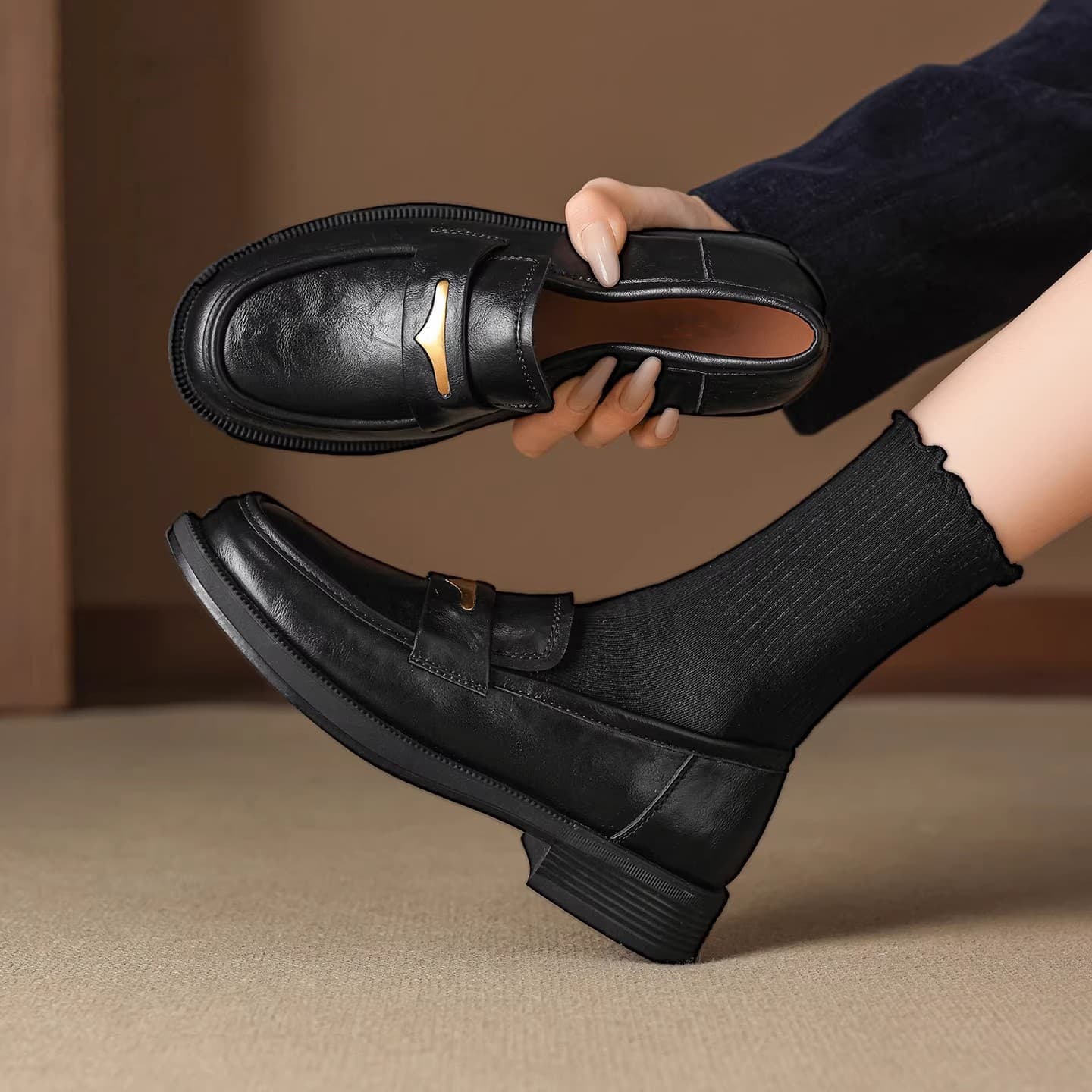Thick-Soled Height-Increasing Fashionable Versatile Loafers for Women, New Spring/Summer 2026 Style, Petite College Style Jk Leather Shoes