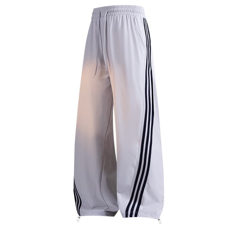 Three-Stripe Wide-Leg Curved Blade Sweatpants Men Spring Autumn Drape Loose Casual Pants Wrinkle-Free Nylon Stretch Pants
