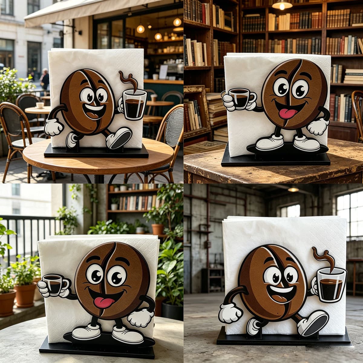 Cross-border coffee theme wooden paper towel holder cute coffee bean cartoon shape paper towel storage desktop craft
