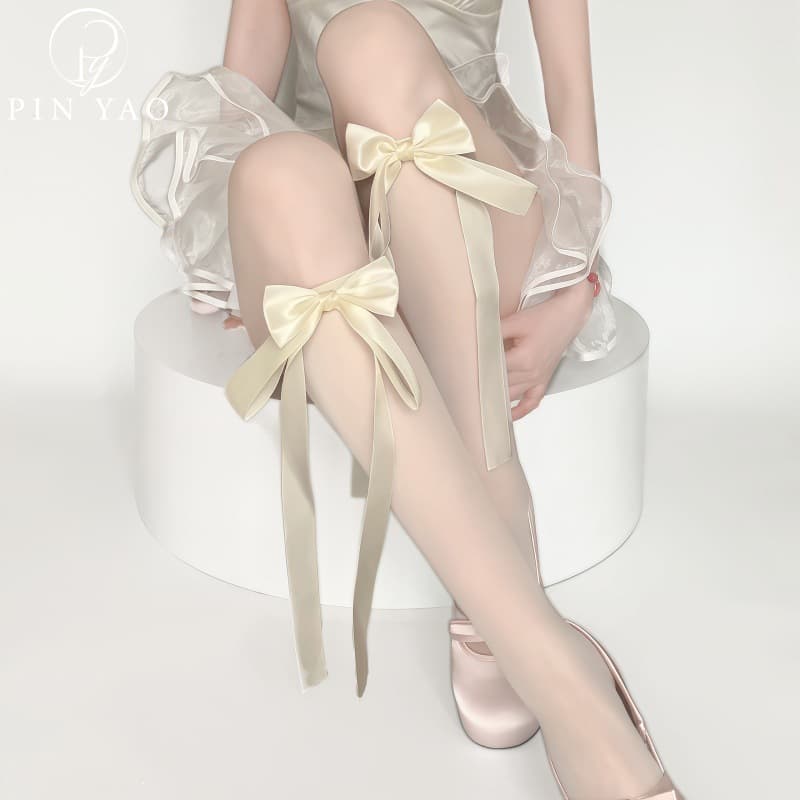 Niche Ballet Style Girl Bow Socks JK Lolita Sweet Stockings Calf Socks Thin Mid-Calf Women Socks