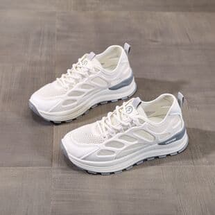 Summer Women's New Breathable Mesh Shoes Korean Style Versatile White Sneakers Thick Sole Casual Dad Shoes