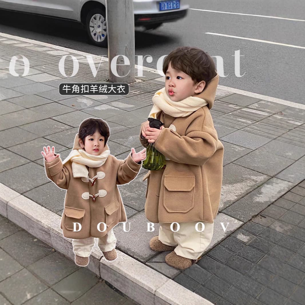 Children's Wool Coat 2025 Spring/Autumn New Unisex Horn Button Fashion Coat Baby Mid-Length British Style Jacket