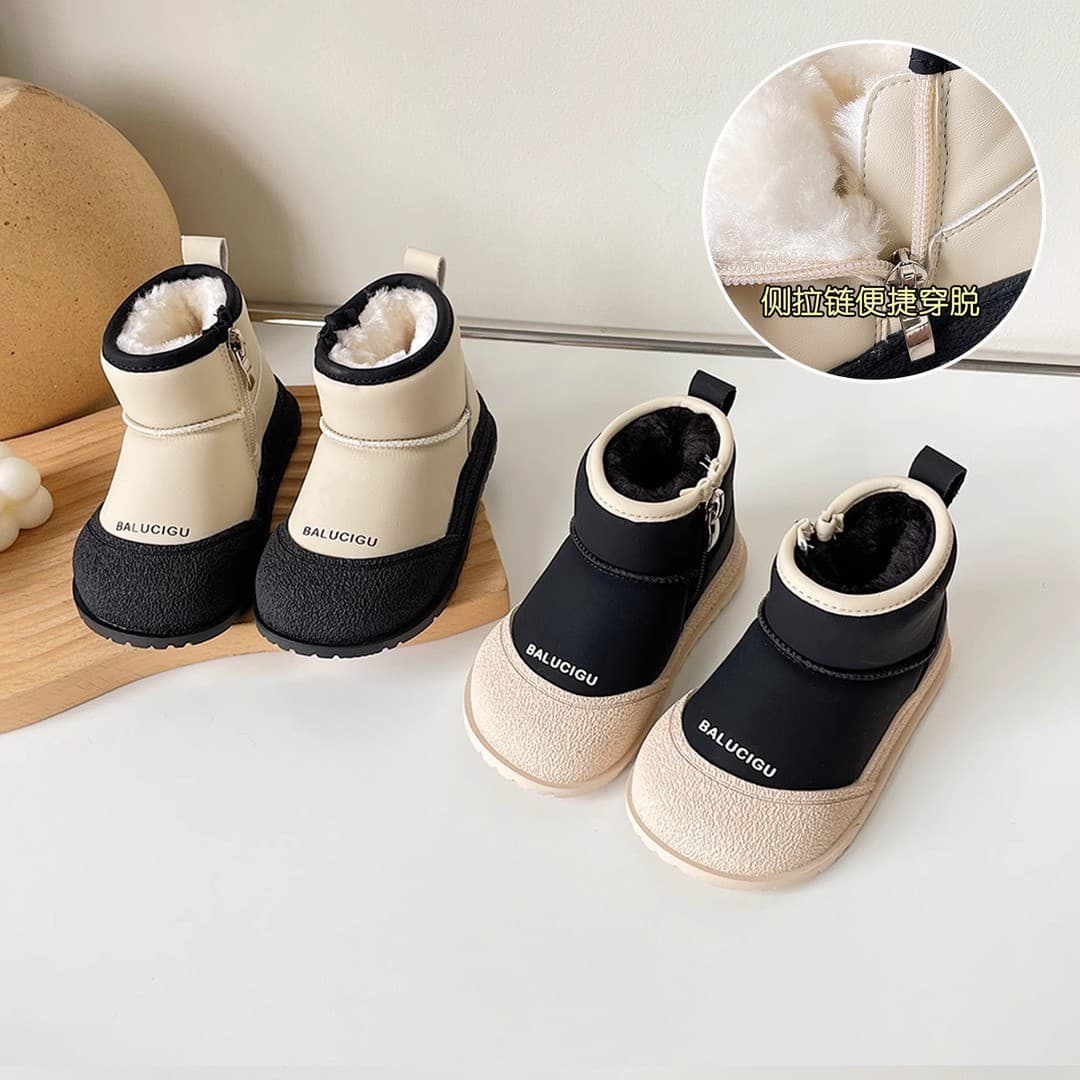 Boys' Cotton Shoes 2025 Winter New Style Children's Snow Boots Anti-Slip Waterproof Girls' Short Boots Fleece-Lined Warm Baby Shoes