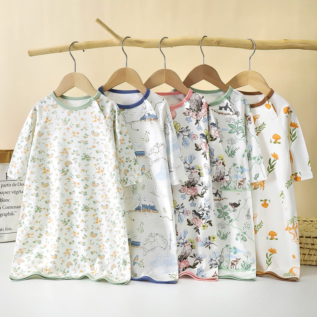 Baby onesie nightgown, air-conditioned outfit, long-sleeved baby robe, children's loungewear, spring and autumn all year round, anti-kick pajamas