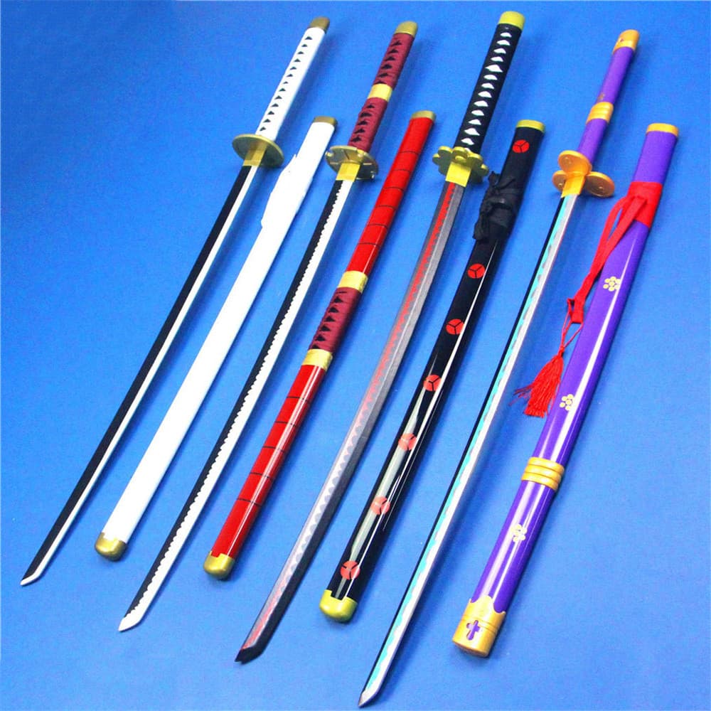 Wooden and Bamboo Sword Cosplay Props, Original Blade Pattern, One Piece Luffy Zoro Sword, Three-Blade Style, Unsharpened