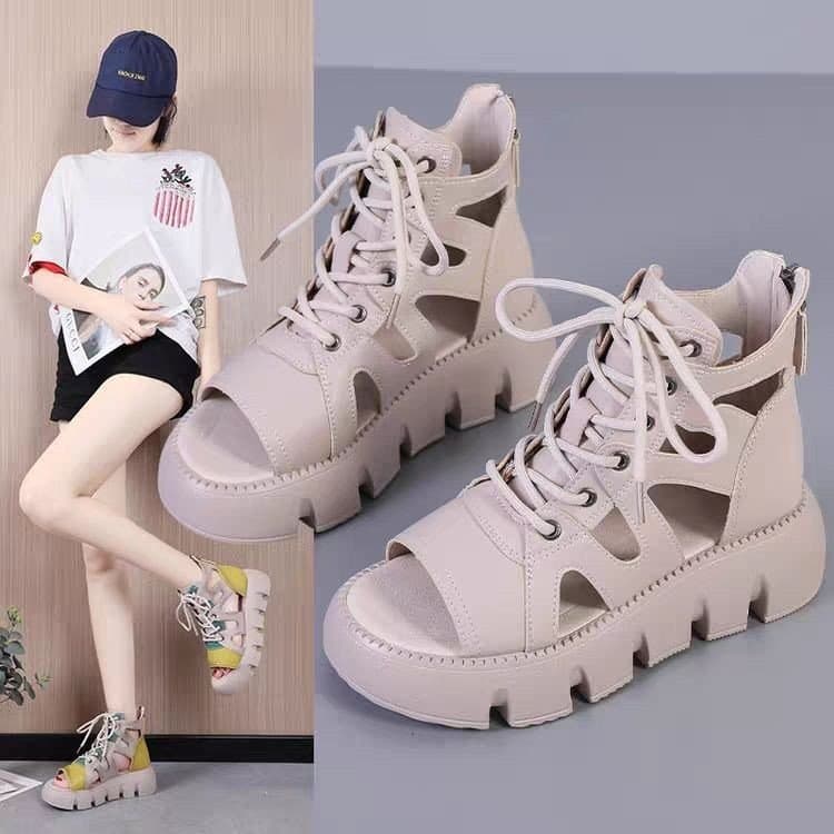 Women's Platform Sandals with Lace-Up Design, Fashionable Hollow-Out Style, Breathable and Casual Chunky Heel Roman Sandals for Summer 2026