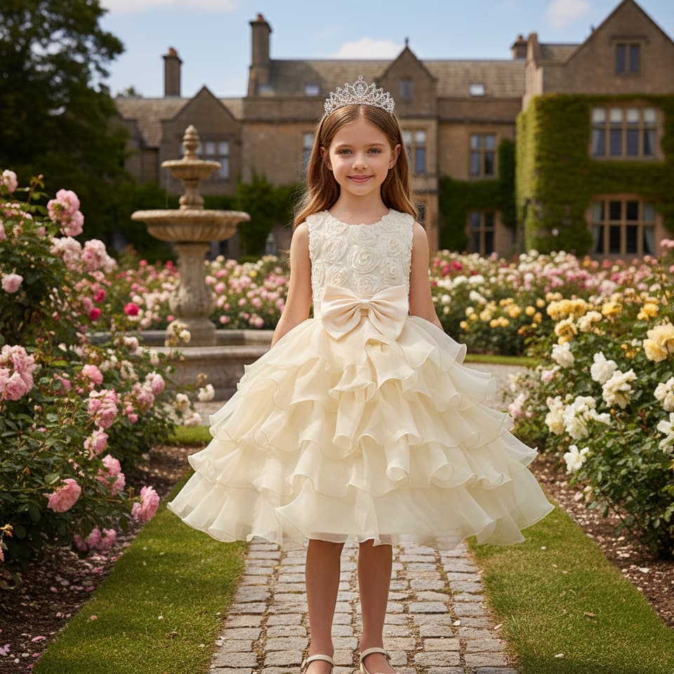 New Arrival Girls Formal Dress White Bow Tutu Dress for Big Kids Kids Dress