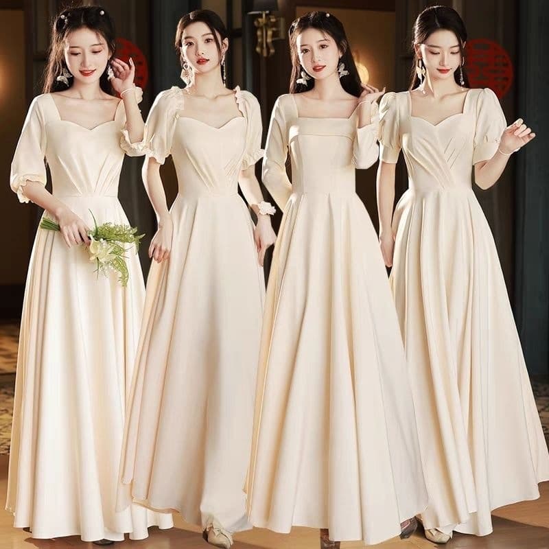 Long-sleeve bridesmaid dress for spring/summer, new style, slim-fit, elegant satin dress for women