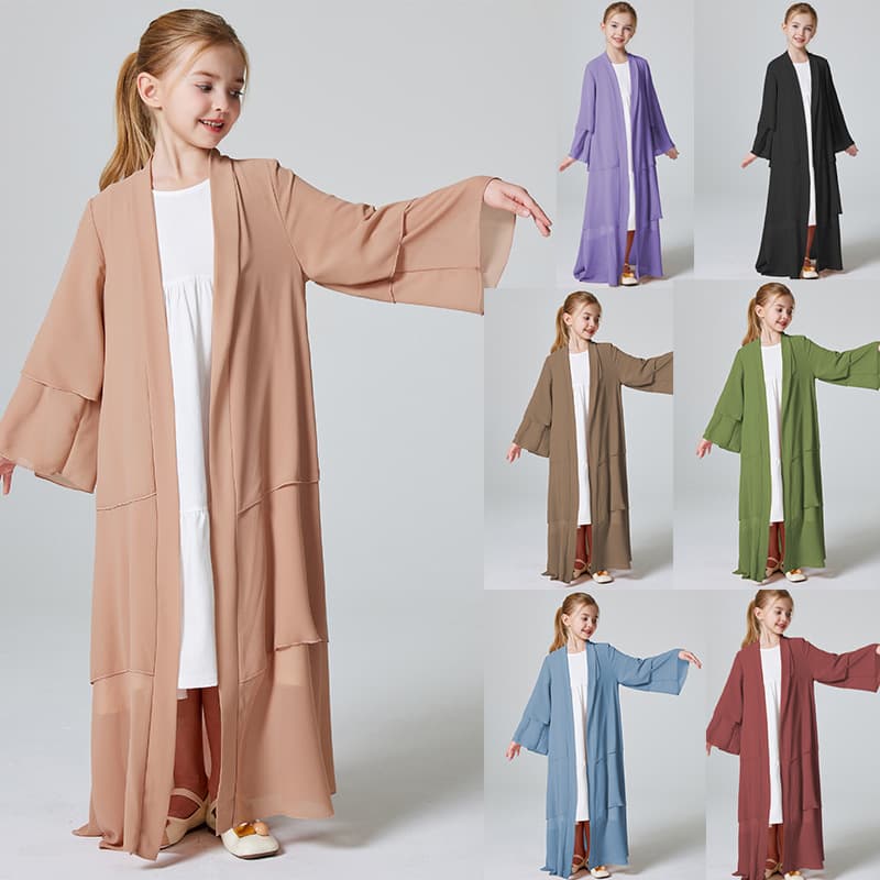 Kebaya Dress Abaya Children's Three-Layer Chiffon Loose Casual Outerwear Long Dress MSL132
