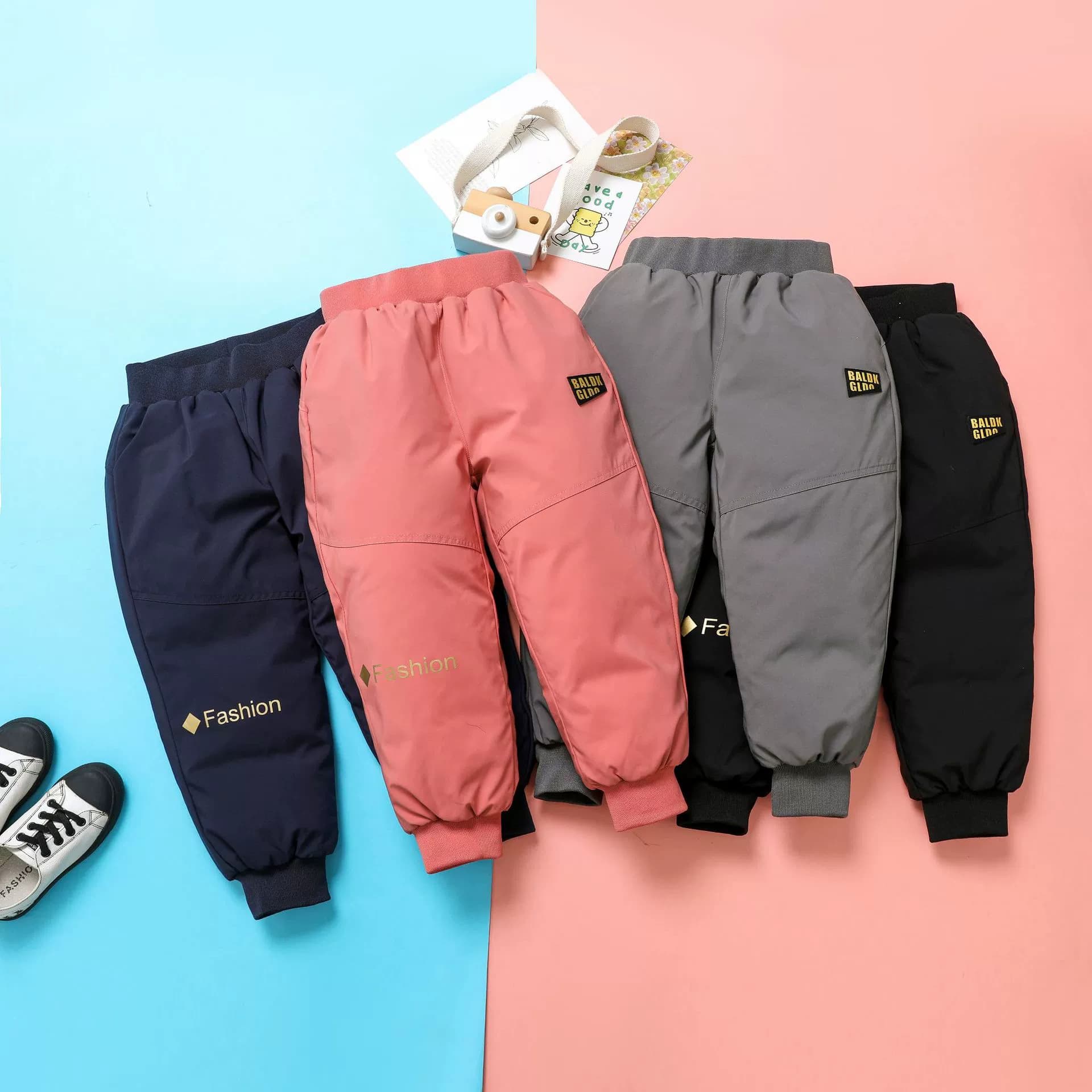 2025 New Style Children's Down Pants, Black and Gold, Suitable for Boys and Girls, Thickened, Warm Pants for Big Kids and Toddlers