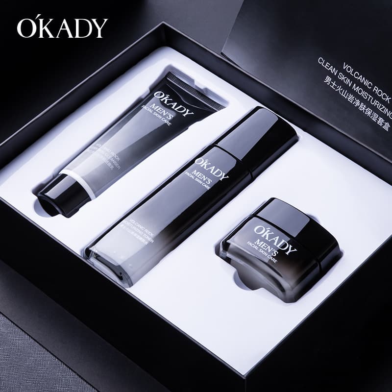 Oupai Men's Volcanic Rock Purifying & Moisturizing Skincare Set: Cleansing Hydration Nourishing 3-Piece Facial Care Wholesale
