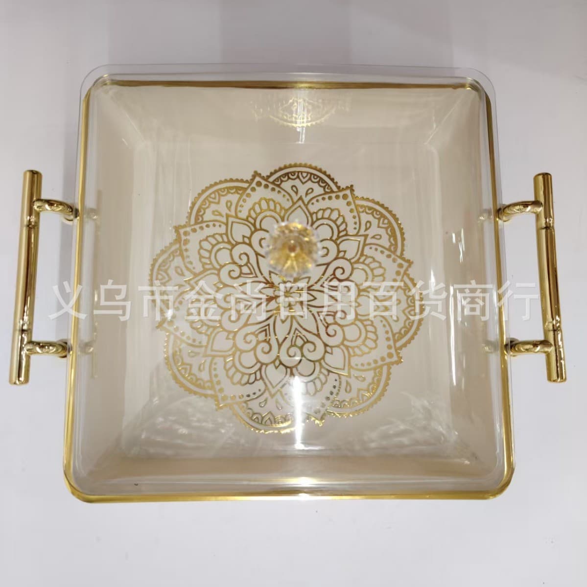 Square Gold European Carved Fruit Tray, Dessert Hotel Tray, Cafe Western Restaurant Fruit Pastry Plate