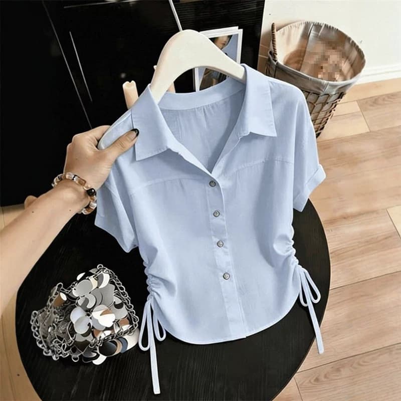 Casual style white shirt women's thin 2026 new summer style beautiful huge waist pleated slim shirt