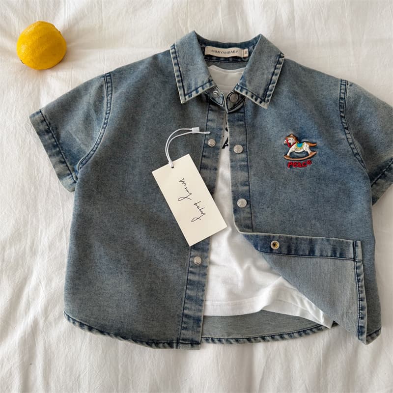 Children's Shirt 2026 Summer New Arrival Embroidered Pony Short Sleeve Shirt for Boys and Girls Korean Style Baby Shirt