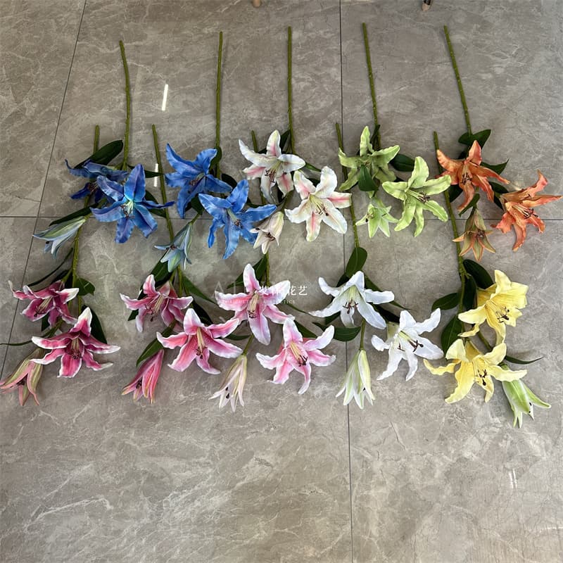 3-Head Large Lily Artificial Lily Oversized Fake Flowers Wedding Floral Supplies Home Decoration Export Cross-Border