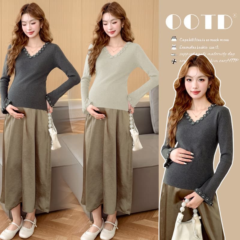 Real Shot Autumn/Winter New Loose Thickened Knit Maternity Base Layer Long Sleeve Inner Wear