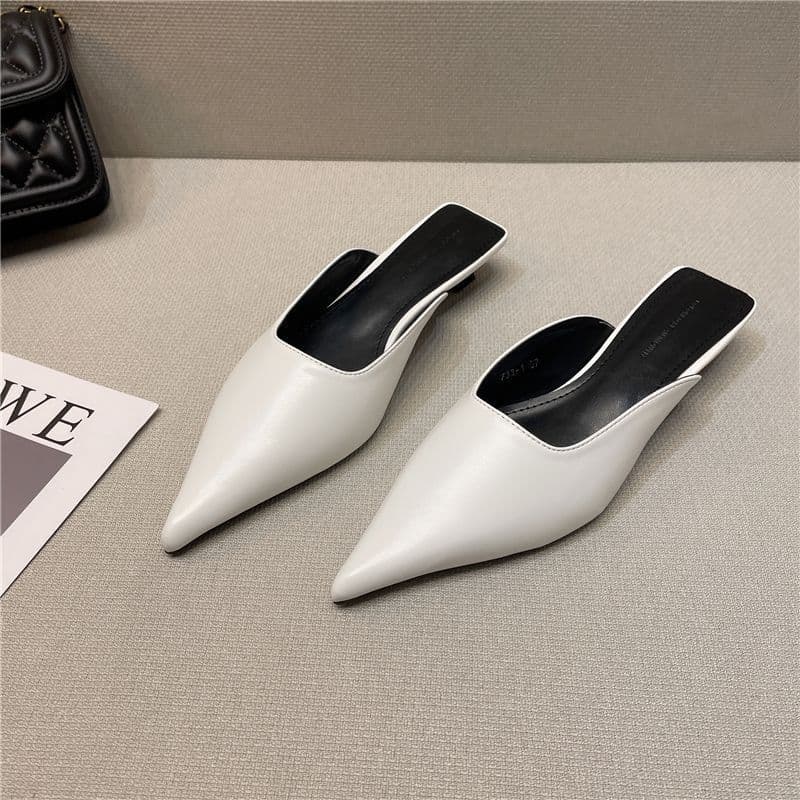 Baotou half slippers for women summer versatile black pointed toe stiletto heels women's shoes fitting fashion slim foot sandals and slippers large size