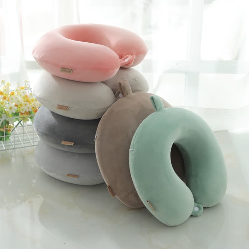 Memory Foam U-Shaped Pillow Travel Neck Support Embroidered Logo Single Color Pure Memory Cotton U-Shaped Pillow for Adults