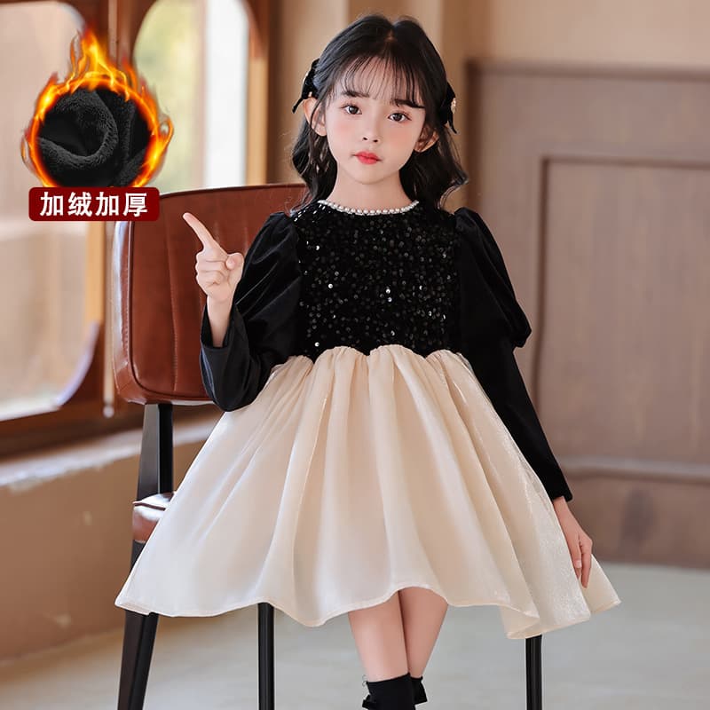 Girls' Hepburn style dress plus velvet baby birthday style sequin stitching cross-border children's princess dress ready for women