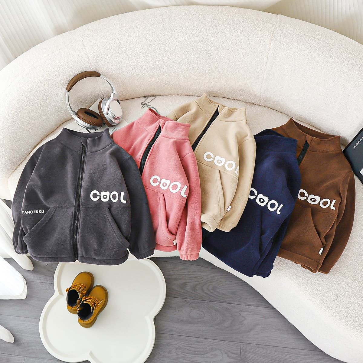 New Autumn Fleece Kids Jacket Double-Sided Thickened Top for Older Boys and Girls Winter Stand Collar Long Sleeve Outerwear Children's Clothing