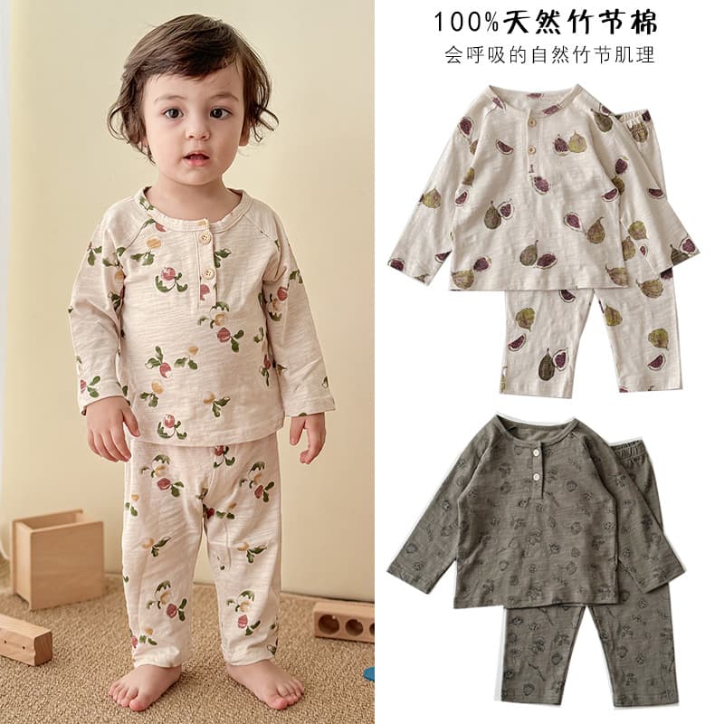 Spring and Autumn Children's Pajamas Girls' Loungewear Bamboo Cotton Nordic Style Baby Pajama Set Boys' Pajama Set