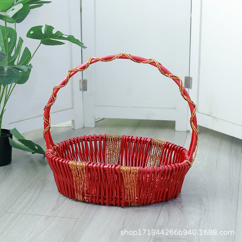 Woven fruit basket handbag, large square gift basket, rattan fruit and flower basket with packaging.