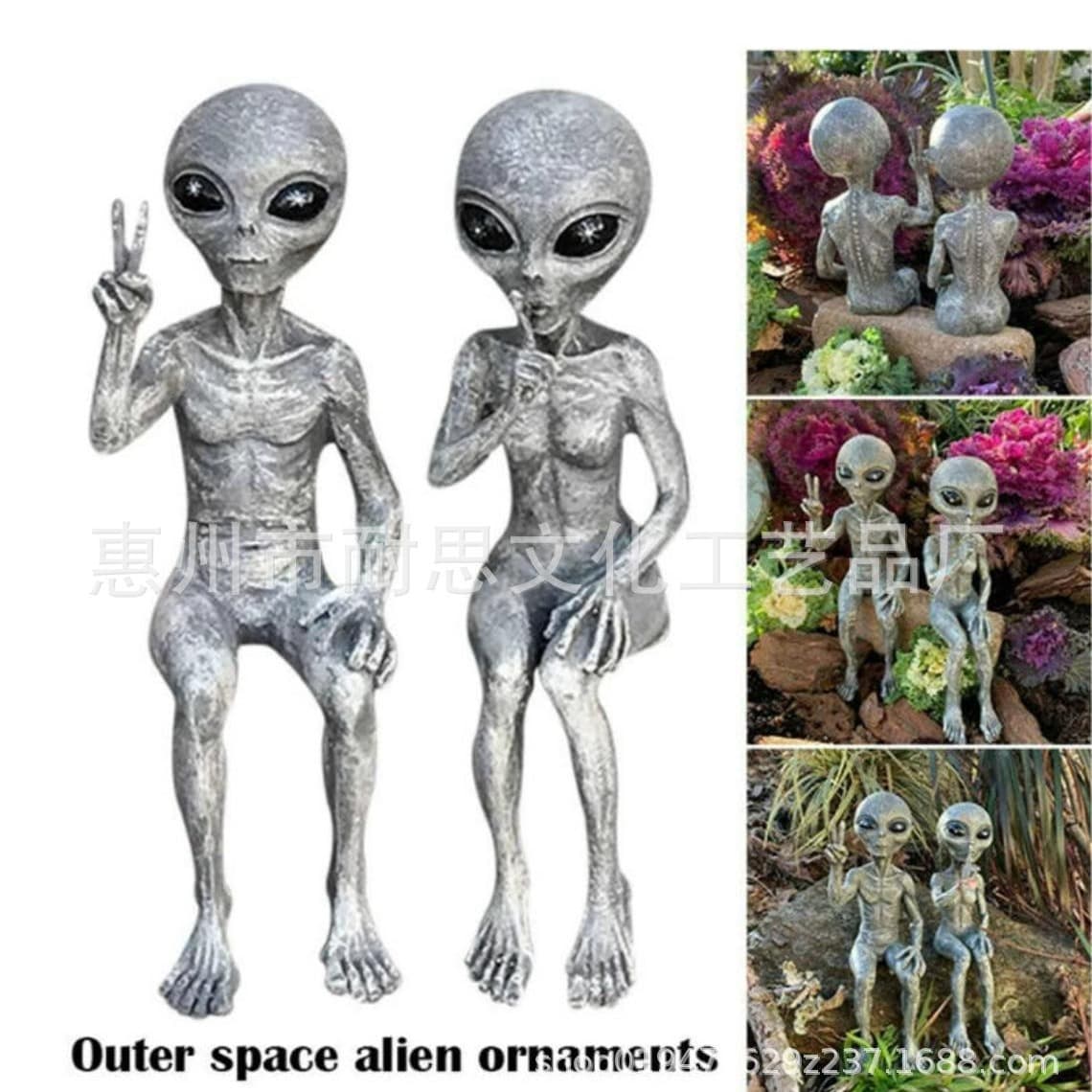 Alien Resin Ornaments Outdoor Ufo Garden Gnome Statue Decorative Figurines Office Culture/resin Crafts/resin Crafts