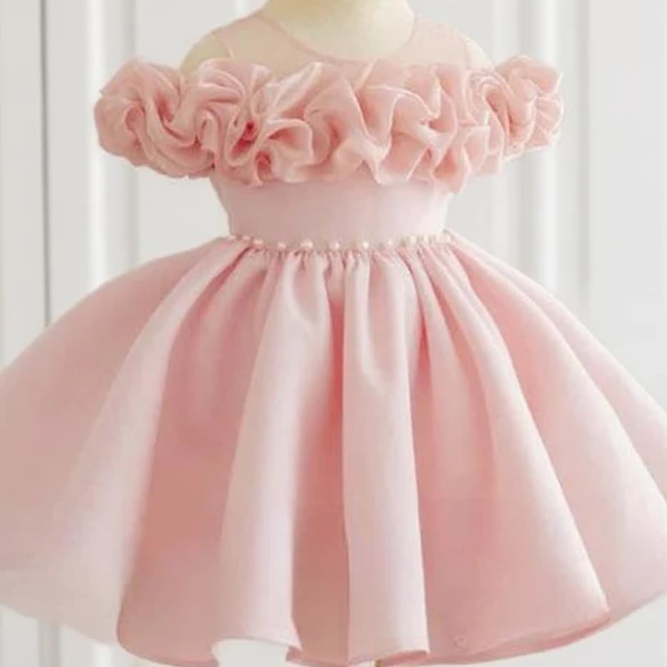 Foreign trade children's clothing solid color New Year's dress one-shoulder flower retro European and American children's dress party ceremony dress