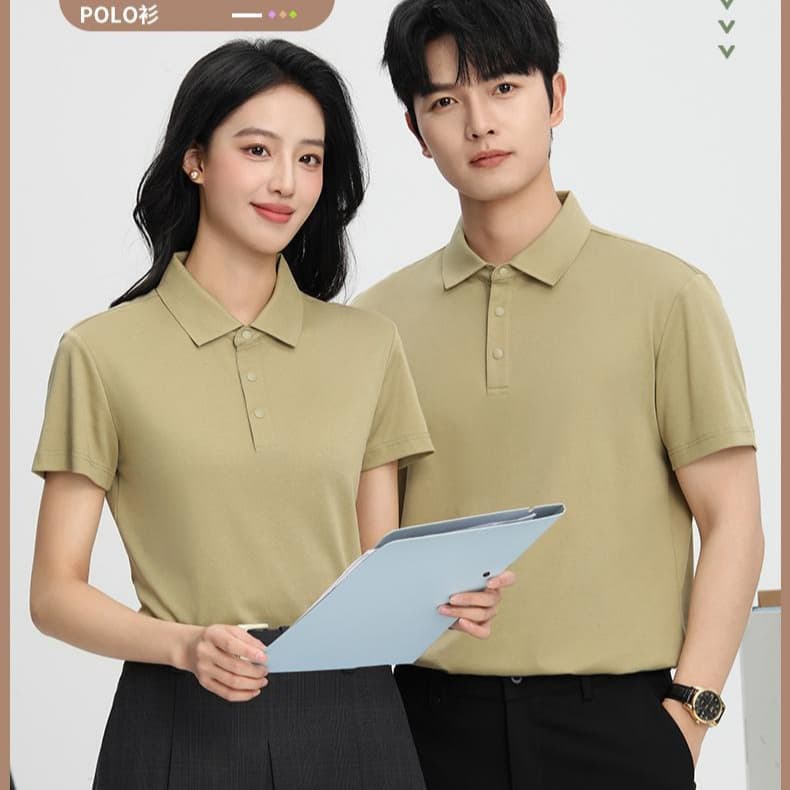 70 count double-sided mercerized plain ice soft cotton pressed rubber collar four-button POLO shirt for men and women same style business T-shirt short sleeves