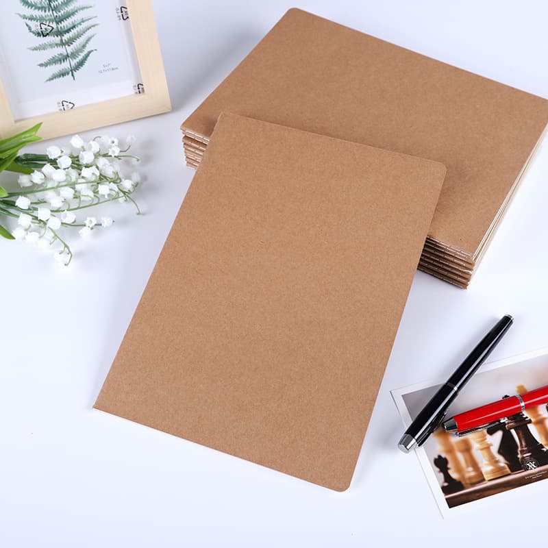 Custom black card cover kraft paper notebook, thread-bound, B5 large size, ruled or grid pages, practice notebook, customizable with logo