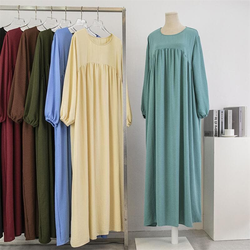 Oversized Round Neck Long Sleeve Solid Color Tunic Dress for Spring and Fall, Knee-Length Casual Dress