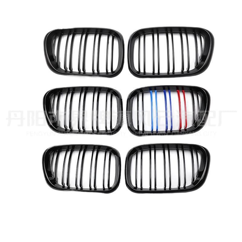 For 1999-2003 BMW X5 E53 Grille Upgrade Dual Line Gloss Black Tri-Color Front Grille Carbon Fiber Pattern Grille