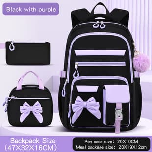 New Hot-Selling Black-Purple Waterproof Backpack for Elementary and Middle School Girls, Cross-Border Amazon