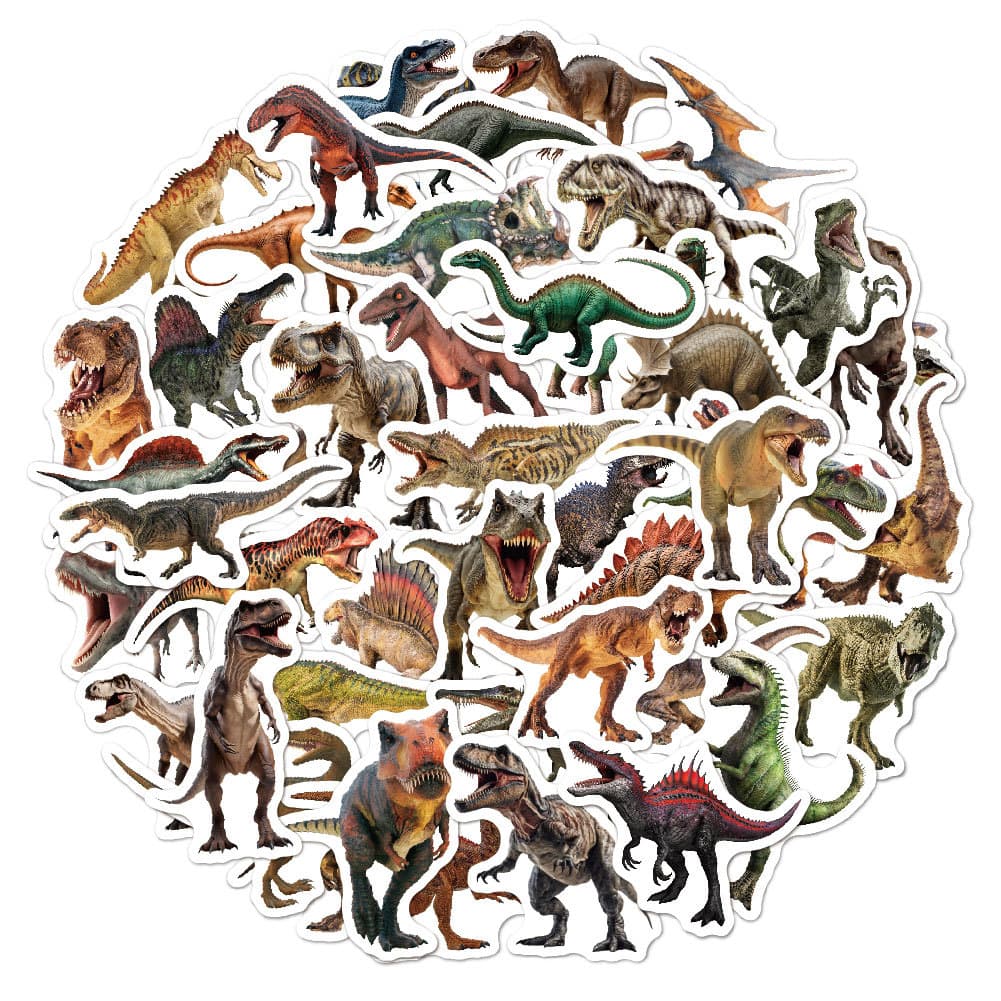 Jurassic Dinosaur Stickers 50-Pack, Kids Cartoon Waterproof Stickers for Notebooks, Skateboards, Laptops, and Luggage